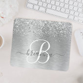 Name des Monogramms für den silberfarbenen Glitzer Mousepad