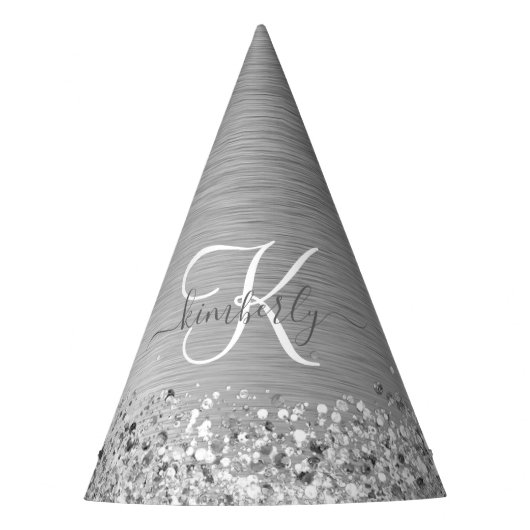 Name des Monogramms für den silberfarbenen Glitzer Partyhütchen (Vorderseite)