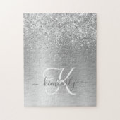 Name des Monogramms für den silberfarbenen Glitzer Puzzle (Vertikal)