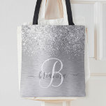 Name des Monogramms für den silberfarbenen Glitzer Tasche<br><div class="desc">Dieses trendige,  schicke Tote-Taschendesign mit hübschem silberglänzenden Glitzer auf silberfarbenem metallischem Hintergrund ist einfach zu personalisieren.</div>