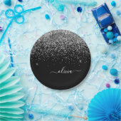 Name des Monogramms für den Silver Black Girl Glit Pappteller (Party)