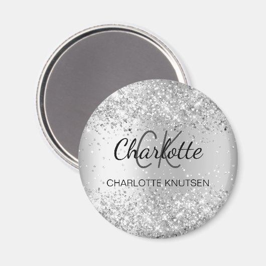 Name des Monogramms für den Silver Glitzer Magnet (Vorderseite/Rückseite)