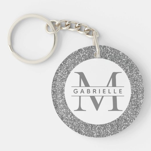 Name des Monogramms für den Silver Glitzer Schlüsselanhänger (Vorderseite)