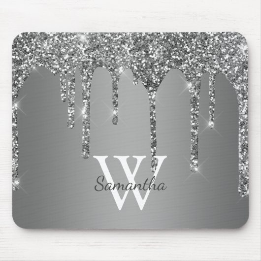 Name des Monogramms für den Silver Glitzer Sparkle Mousepad (Vorne)