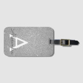 Name des Monogramms für den Silver Sparkle-Glitzer Gepäckanhänger (Vorderseite (Horizontal))