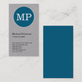 Name des Monogramms für den vertikalen grauen blau Visitenkarte (Vorne/Hinten)