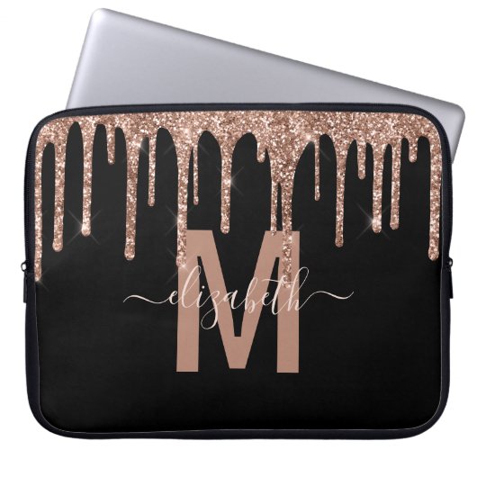 Name des Monogramms für die Girl-Rose-Gold-Drippin Laptopschutzhülle (Vorderseite)