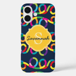 Name des Monogramms für die moderne farbenfrohe Sc iPhone 16 Hülle
