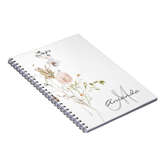 Name des Monogramms für die Wasserfarbe Wilde Blum Notizblock (Rechte Seite)