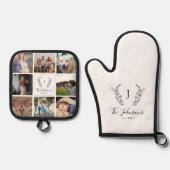 Name des Monogramms für ein Foto, Collage weiß Ofenhandschuh & Topflappen-Set (Vorderseite)