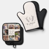 Name des Monogramms für ein Foto, Collage weiß Ofenhandschuh & Topflappen-Set (Vorderseite/Rückseite)