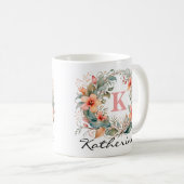 Name des Monogramms für elegante rosa Blume Kaffeetasse (VorderseiteRechts)
