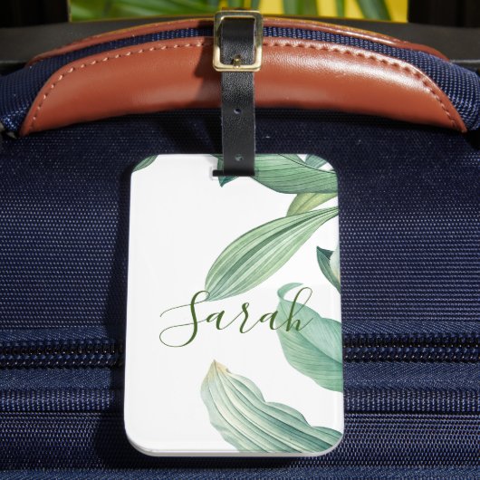 Name des Monogramms für grüne tropische Blätter Gepäckanhänger (Vorderseite Insitu 2)