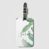 Name des Monogramms für grüne tropische Blätter Gepäckanhänger (Vorderseite Vertikal)
