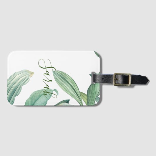 Name des Monogramms für grüne tropische Blätter Gepäckanhänger (Vorderseite (Horizontal))