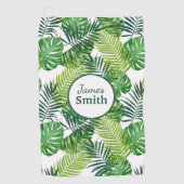 Name des Monogramms für grüne tropische Blätter Golfhandtuch (Vorderseite)