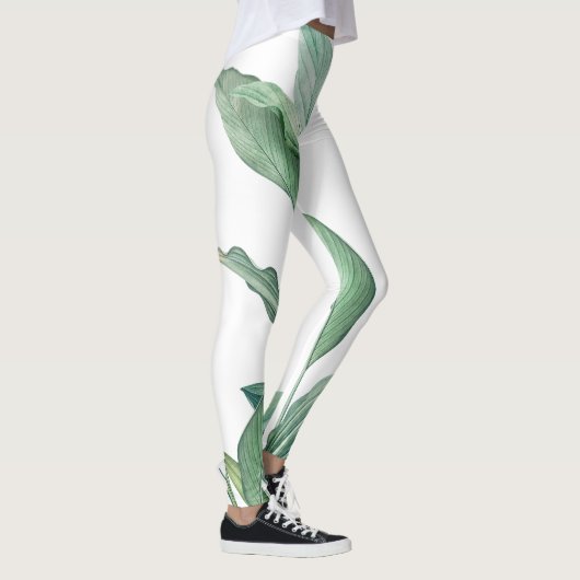 Name des Monogramms für grüne tropische Blätter Leggings (Rechts)