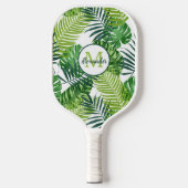 Name des Monogramms für grüne tropische Blätter Pickleball Schläger (Vorderseite)
