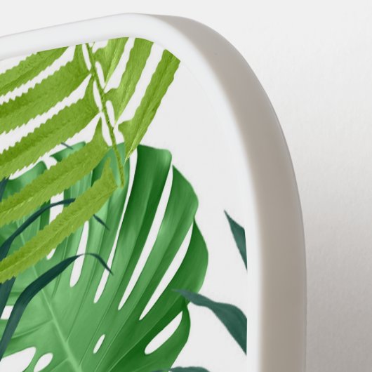 Name des Monogramms für grüne tropische Blätter Pickleball Schläger (Linke Seite)