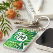 Name des Monogramms für grüne tropische Blätter Schlüsselanhänger (Vorderseite rechts)