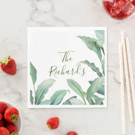 Name des Monogramms für grüne tropische Blätter Serviette