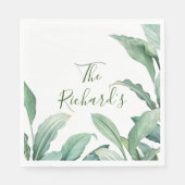 Name des Monogramms für grüne tropische Blätter Serviette (Vorderseite)