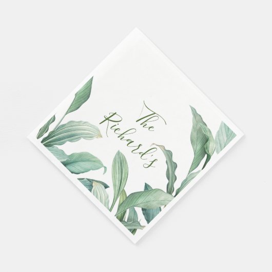 Name des Monogramms für grüne tropische Blätter Serviette (Ecke)