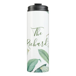 Name des Monogramms für grüne tropische Blätter Thermosbecher
