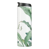 Name des Monogramms für grüne tropische Blätter Thermosbecher (Nach rechts gedreht)