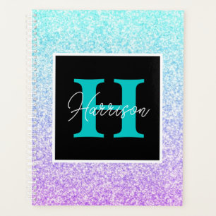 Name des Monogramms für lila und blauen Glitzer Pe Planer