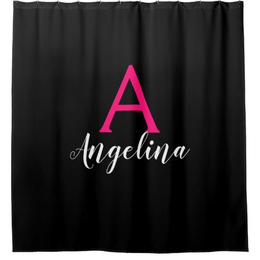 Name des Monogramms für Mädchen und Glam, schwarz, Duschvorhang (Vorderseite)