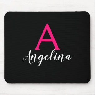 Name des Monogramms für Mädchen und Glam, schwarz, Mousepad