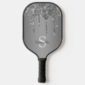 Name des Monogramms für Tropfen des Silver Glitzer Pickleball Schläger (Rückseite)