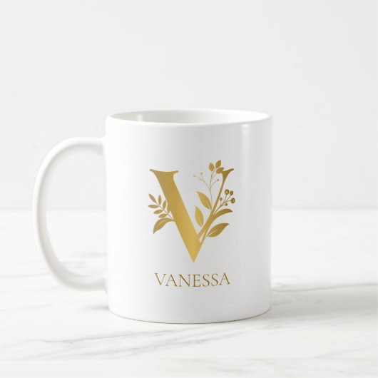 Name des Monogramms für weiß und Gold Kaffeetasse (Links)