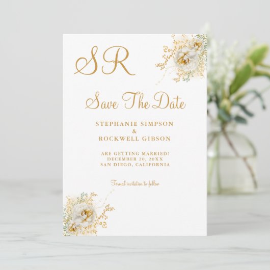 Name des Monogramms Gold Ersteinprägung Datum spei Save The Date (Stehend Vorderseite)