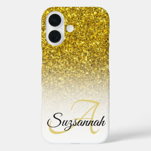 Name des Monogramms Gold Glitzer Ombre iPhone 16 Hülle