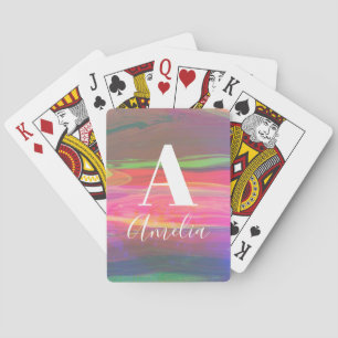 Name des Monogramms Hot Pink Abstrakt Spielkarten