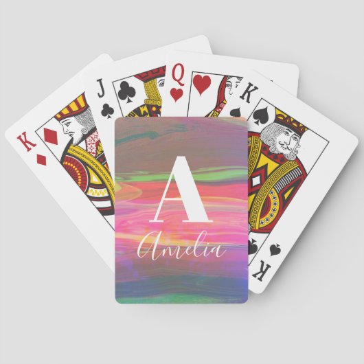 Name des Monogramms Hot Pink Abstrakt Spielkarten (Rückseite)