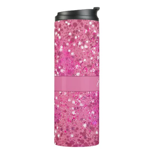 Name des Monogramms, Hot-Pink-Glitzer Thermosbecher (Nach links gedreht)