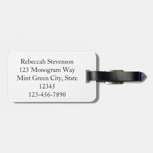 Name des Monogramms hübsch, grün und grau Gepäckanhänger (Rückseite horizontal)