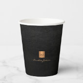 Name des Monogramms in schwarzem Gold personalisie Pappbecher (Rückseite)