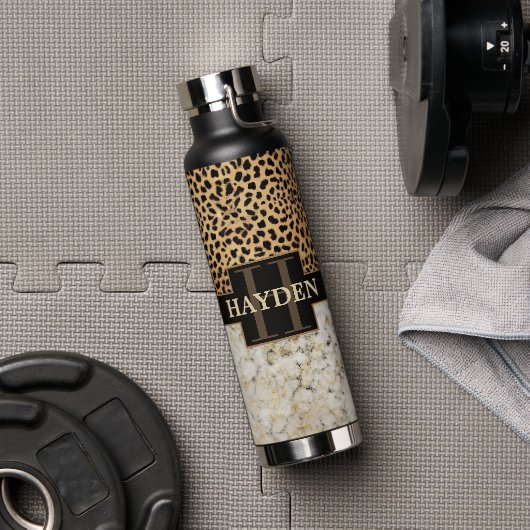 Name des Monogramms Leopard Spot Marble Trinkflasche (Fitnessstudio)