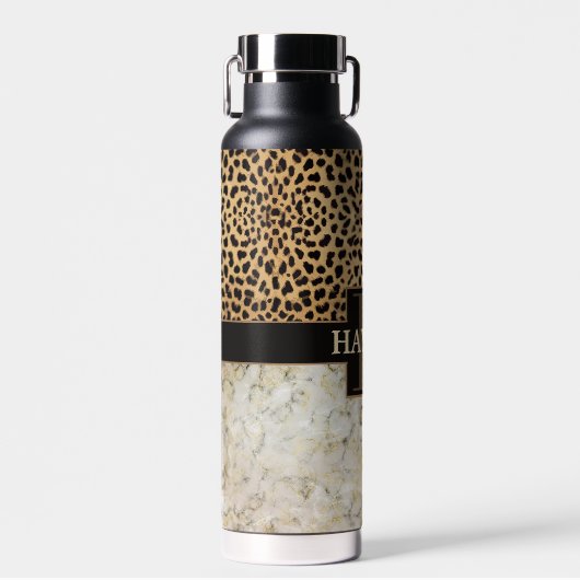 Name des Monogramms Leopard Spot Marble Trinkflasche (Vorne)