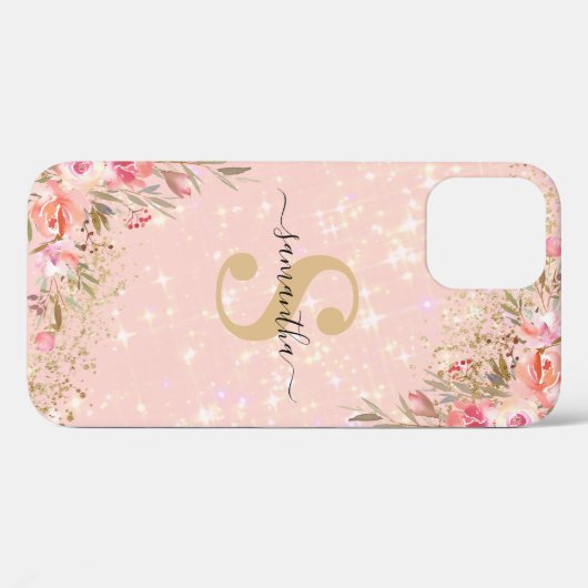Name des Monogramms "Modern Rose Gold Floral" Case-Mate iPhone Hülle (Rückseite (Horizontal))