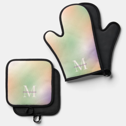 Name des Monogramms Pastel Gradient Initial Schlic Ofenhandschuh & Topflappen-Set (Vorderseite/Rückseite)