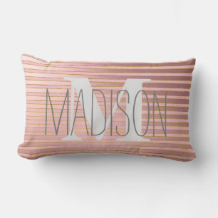 Name des Monogramms personalisiert Blush Pink Stri Lendenkissen