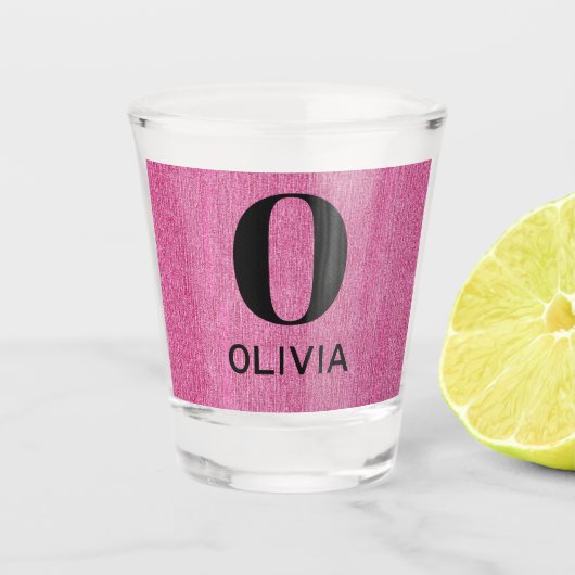 Name des Monogramms, rosafarbener Name Print 1,5 o Schnapsglas (Vorderseite)