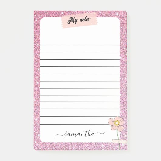 Name des Monogramms Rose Glitzer Post-it Klebezettel (Vorderseite)