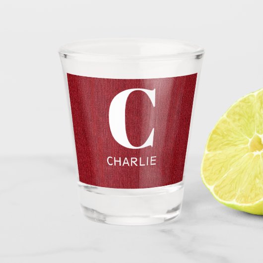 Name des Monogramms, Ruby Red Denim Print 1.5 oz Schnapsglas (Vorderseite)