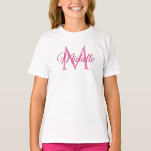Name des Monogramms weiß und rosa Mädchen T-Shirt